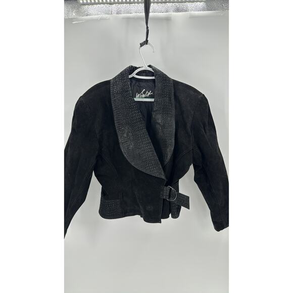 Vintage WINLIT Suede buckle waist Coat hour glass silhouette 80s western size L - Picture 3 of 8